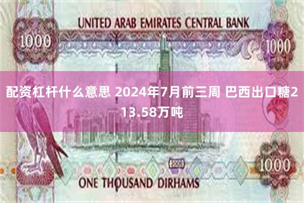 配资杠杆什么意思 2024年7月前三周 巴西出口糖213.58万吨